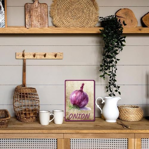 Vegetables Metal Sign Vintage Decor Onion Sign Farm Wall Decor Sturdy Rust Waterproof Aluminum Signs for Outdoor Yard Garden Easy to Install 12x16inch