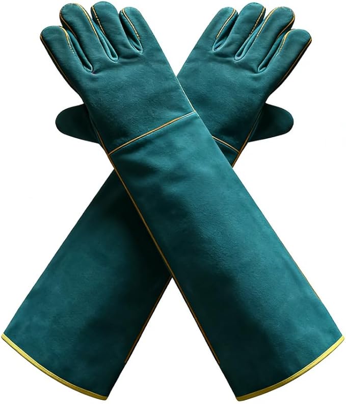 24.4 Inch Animal Handling Gloves Bite Proof, Thickened Cowhide Leather Scratch Resistant for Dog Training, Pet Grooming, Parrot & Hawk Grabbing, Wildlife Protection (1 Pair)
