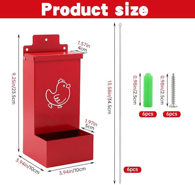 2Pack Chicken Grit Feeder, Metal Oyster Shell Feeder with Lid, Hanging Chicken Poultry Feeders Trough, Automatic Feeder, Coop Accessories Supplies