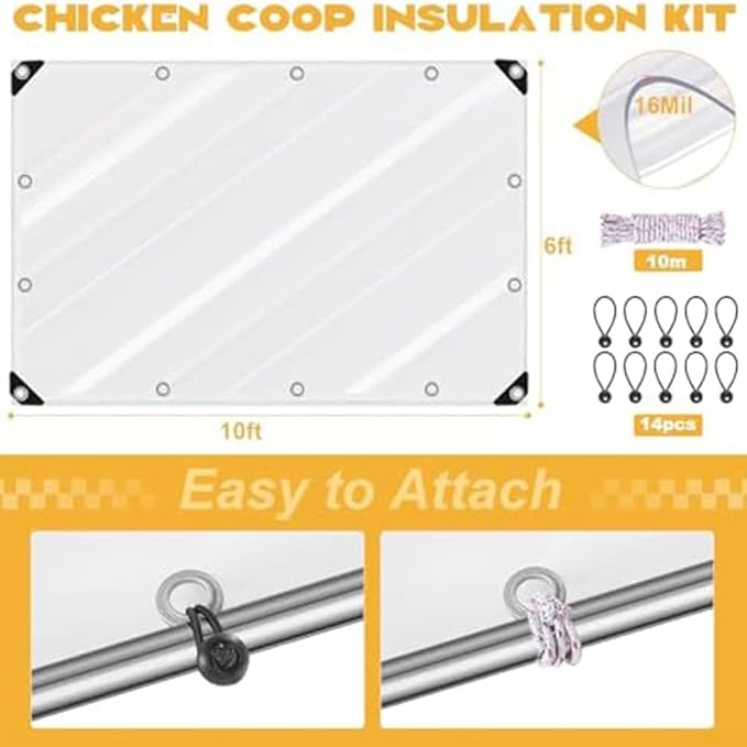 Built to last chicken tarp with transparent finish and 16mm vinyl composition to handle continuous exposure to precipitation and temperature swings