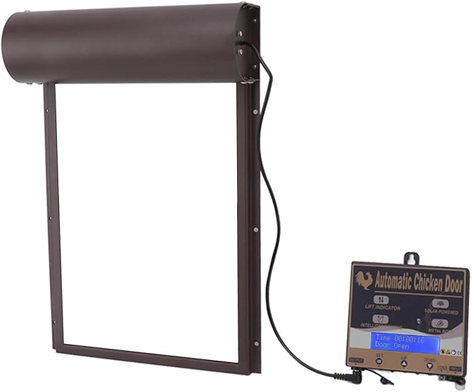 Automatic Chicken Coop Door, Solar Powered 3 in 1 with Timer HD LED Display for Chicken Duck Goose (Brown)