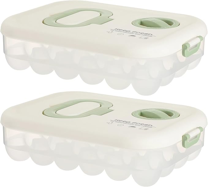 Homaisson 2 Pcs Egg Organizer for Refrigerator, Clear Stackable Egg Containers with Timer, Reusable Egg Carton with Handle, 12.8 x 9 x 3.2 in Large Capacity Egg Holder with Lids