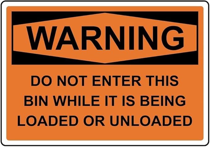 Grain Bin Silo Warning Sign - 8"x12" Vintage Metal Tin, Farm Storage Decor, Agricultural Facility, Grain Handling Safety