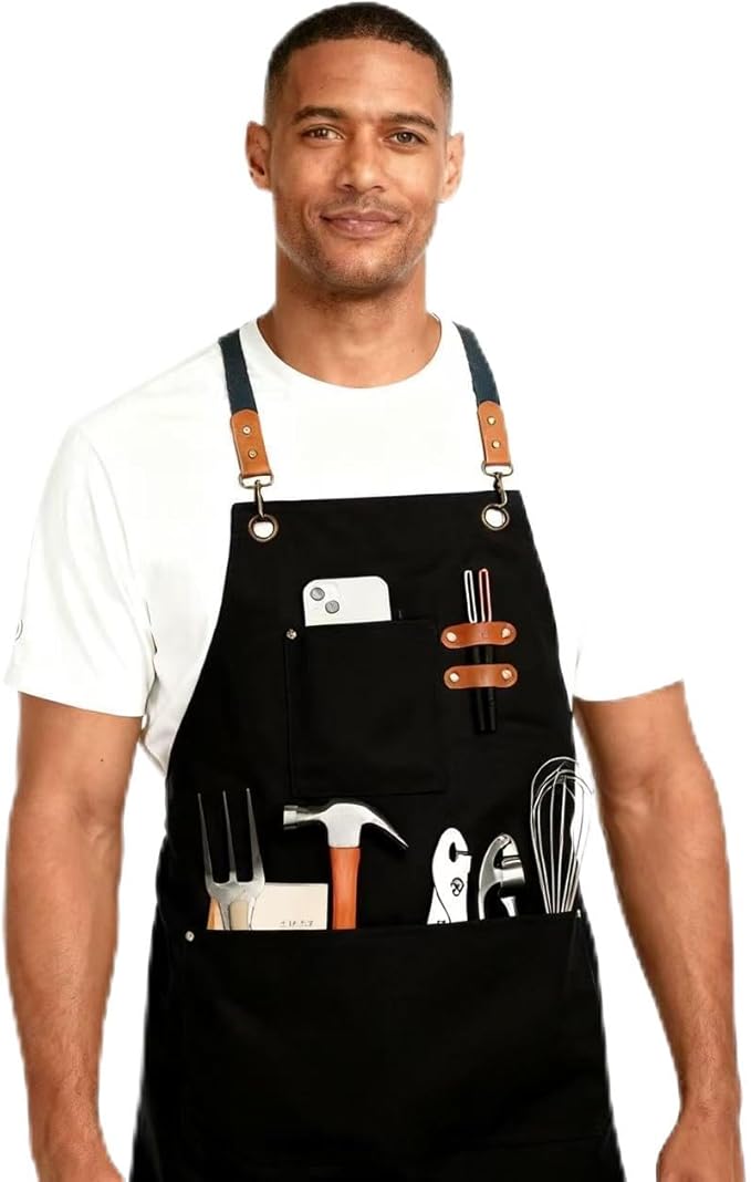 Unisex Canvas Apron - Water-Resistant, Breathable with Large Pockets for Gardening, Grilling, Lawn Care, Kitchen & Cleaning