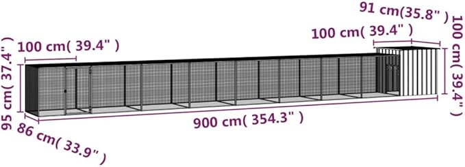 Large Galvanized Steel Chicken Cage, Walk-in Poultry Run, Weather-Resistant Pet Enclosure for Hens, Ducks and Small Animals, 354-Inch Length