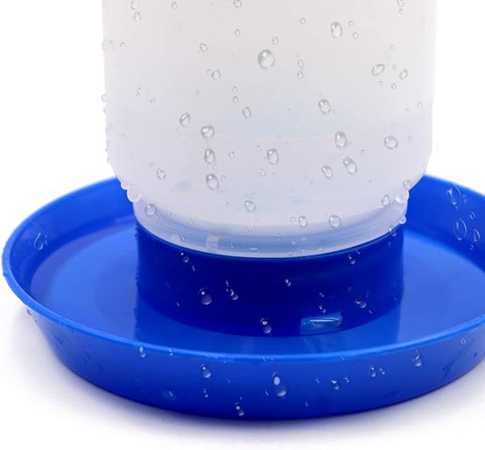 Poultry Water Jug Automatic Poultry Waterer Small Poultry Water Containers Drinkers for Chickens Birds Pigeon Quail 1L (Blue and White)