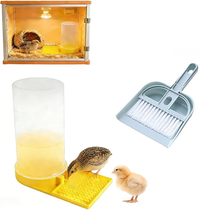 Large Capacity Quail Water Feeder with Small Cleaning Brush,Button Quail Supplies for coturnix cage,Baby Chick Water Feeder for Poultry Starter,Universal for Baby Chicks/Baby Birds