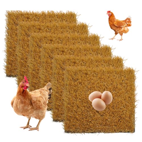 6 Pack Chicken Nesting Box Pads,Washable Artificial Grass Rug Chickens Bedding Reusable - Yellow, Polyethylene (PE) by MUYG