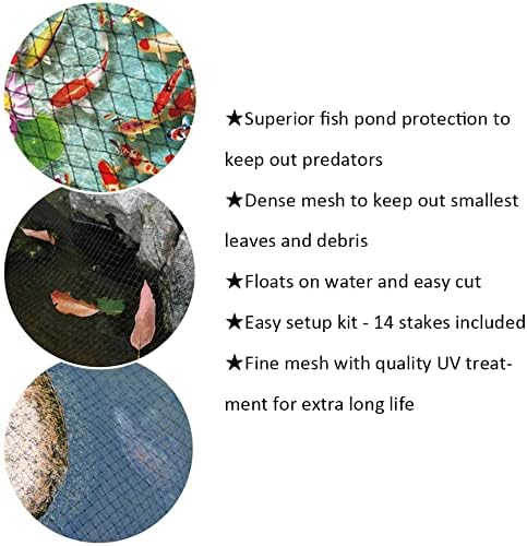 POYEE 20x20ft Pond Netting for Leaves Leaf Net Cover Pond Net with Small Fine Mesh Protecting Koi Fish from Birds Cats Stakes Included