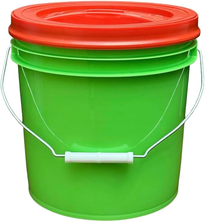 House Naturals 2 Gallon Food Grade - BPA Free Made in USA Buckets Lime Color pails with Screw On Gasket Lids (1, Lime - Red lids)