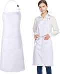 Jubatus 1 Pack 100% Cotton Aprons with 2 Pockets Cooking Chef Kitchen Adjustable Bib Apron for Women Men, White