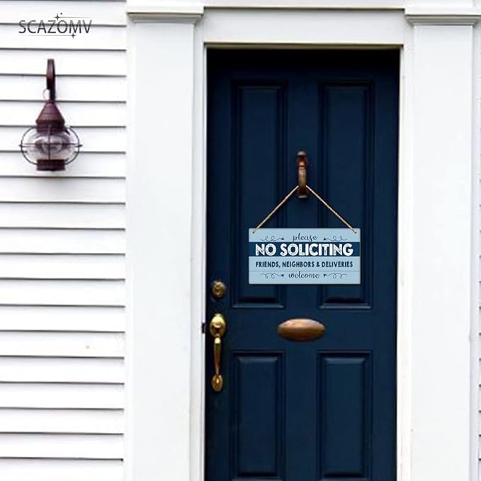 SCAZOMV Please No Soliciting Friends Neighbors Deliveries Welcome Thank You Funny Rustic Wood Front Door Sign Vintage Outdoor Wall Art Hanging Plaque Porch Yard Home Farmhouse Decor 10''x 5''