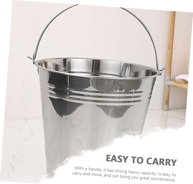 Mobestech 304 Stainless Steel Large Capacity Pickup Bucket with Lid Multipurpose Water Storage Container for Milk Ice Cubes Sturdy Design for Farm and Household Use