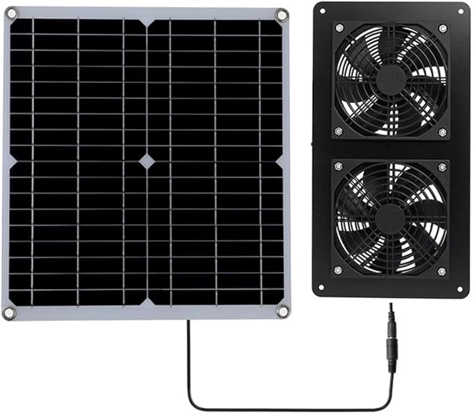 30W Solar Exhaust Fan With Dual Fans For RV Greenhouse Chicken Coop Pet House,3000 RPM IP65 Waterproof Solar Panel Ventilation System(Fan)