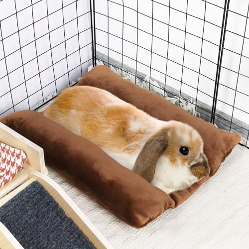 MEWTOGO 15.7" x 14" Bunny Bed for Rabbit Cage - 15.7 x 14In, Brown, flannel, Thickened & Soft - Image 5