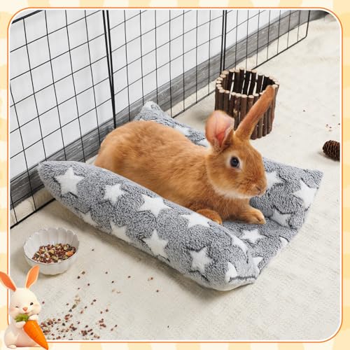 MEWTOGO 15.7" x 14" Bunny Bed for Rabbit Cage - 15.7 x 14In, Gray - Star, Flannel, Thickened & Soft - Image 4