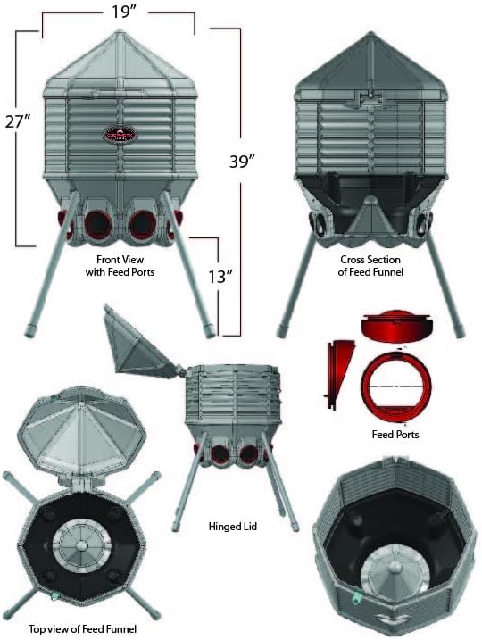 CoopWorx Poultry Feeder - 80 lb Capacity - Adjustable Height - UV Stable - Weather Resistant - 8 Feed Ports - Silo Shaped Design - Rust-Proof - Intended for Chickens/Ducks/Turkeys - Made in USA