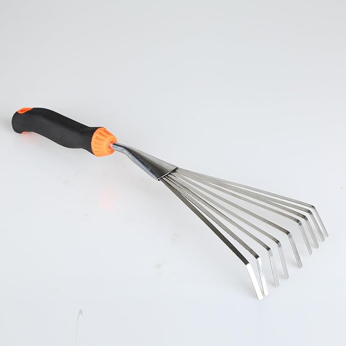 Hand Rakes, Garden Stainless Steel Hand Rake, Heavy Duty Gardening Hand Tool with Ergonomic Handle, Small Leaf Rake, for Backyard, Farm, Garden Sweep Yard Flower Beds Tool (Rakes)