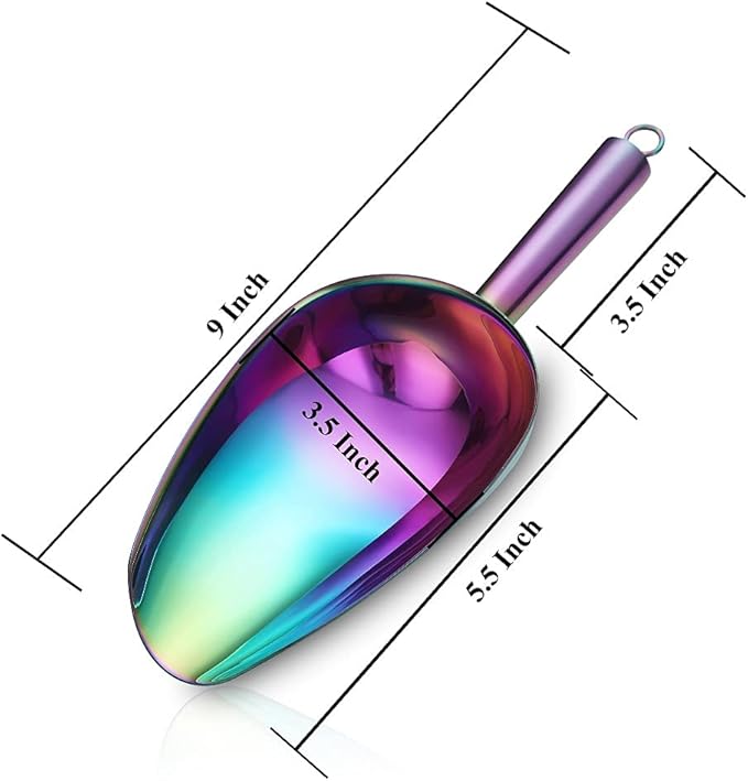 Rainbow Ice Cream Scoop - Premium Stainless Steel for Cookie, Dog Food, Flour, Candy - Dishwasher Safe (8oz/9 Inch)