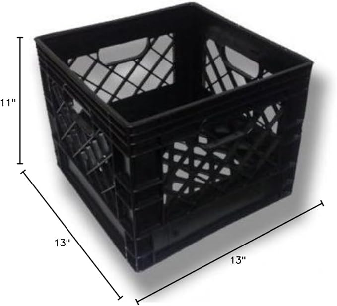 Intertrans 13x13x11 Blue Plastic Dairy Crate (4 Gallon/16 Quart, Stackable, Reinforced Handles, Heavy Duty)