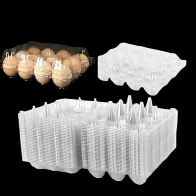 Honkenda Plastic Egg Cartons Cheap Bulk, Clear Eggs Holder Storage Container, Empty Chicken Egg Tray with Hinge Lid, 12 Grids Egg Protection Box for Refrigerator Farm Market Home (40 Pack)