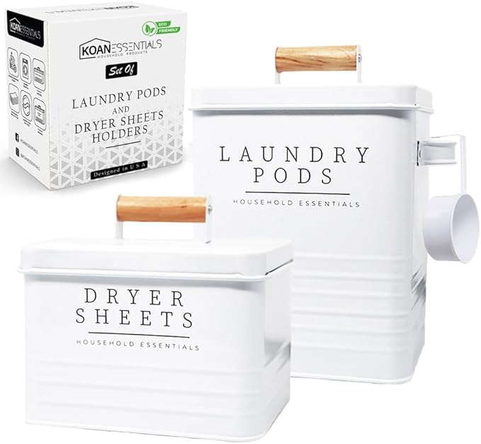 Farmhouse Metal Laundry Pods Container with Dryer Sheet Holder for Laundry Room Organization and Storage, Farmhouse Decor, Eco Frendly,Holds 200 Laundry Pods and 300 Dryer Sheets