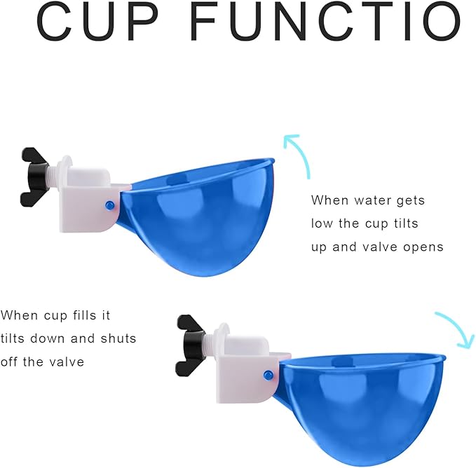 Professional Chicken Waterer Cups, 8 Packs Blue Large Chicken Water Feeder, Tee Fittings Poultry Waterer Suitable for Duck, Chicks, Goose, Turkey, Bunny and Bird with Mounting Hole Opener