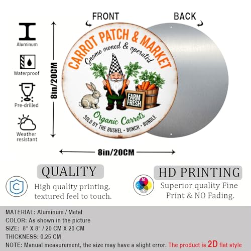 Carrot Patch & Market Round Aluminum Metal Sign Retro Farm Fresh Bunny Rabbit Sold - 8x8 Inch - Image 2