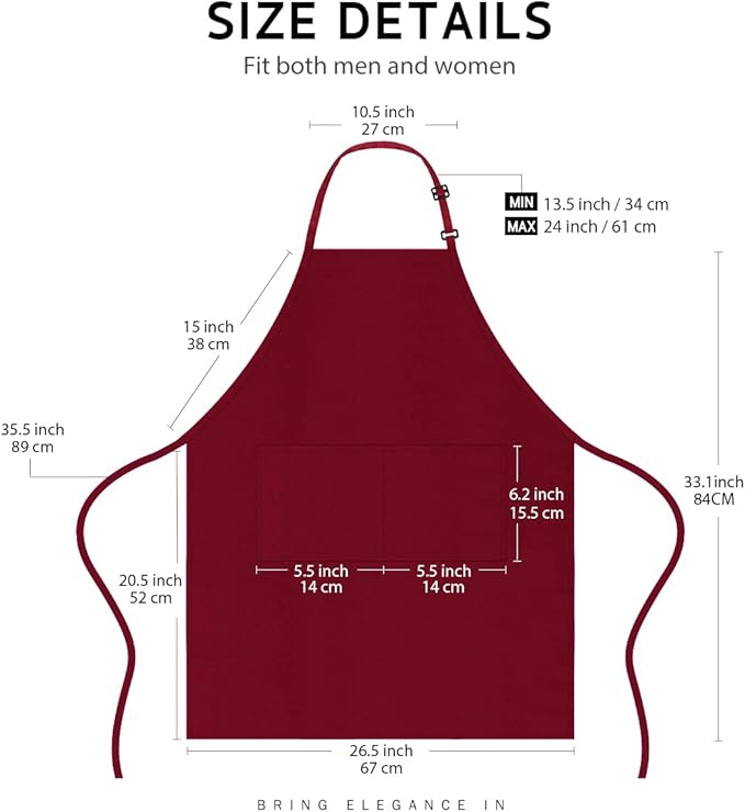 Syntus Adjustable Bib Apron with 2 Pockets Cooking Kitchen Aprons for Women Men Chef