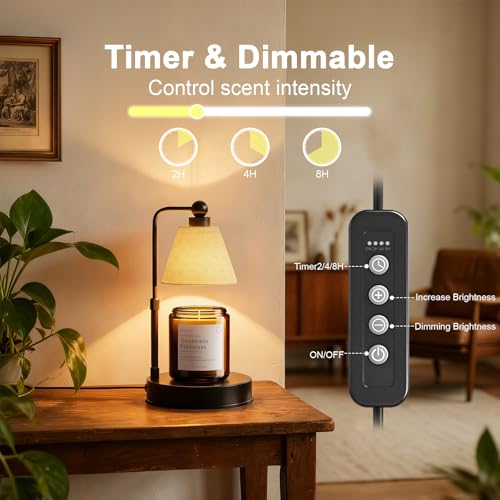 Candle Warmer Lamp with Timer, Dimmable - Flaxen-Conical, Linen, 2 Bulbs Included - Image 2