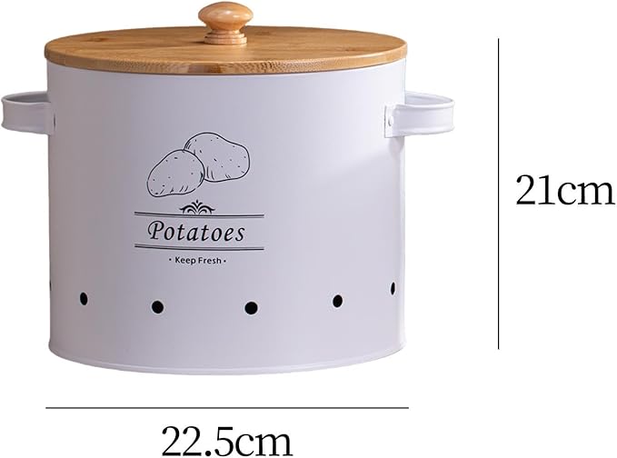 Potato Storage Tin Vegetables Storage Bin, Kitchen Organizer Kitchen Canister, Food Storage Container for Countertop Pantry, White Large