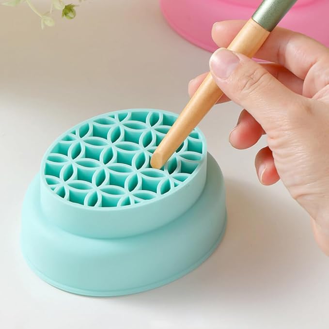 2 in 1 Makeup Brush Cleaning Mat with Brush Drying Holder Silicone Brush Cleaner Pad Cosmetic Brush Organizer Rack Portable Washing Tool for Makeup, 10.80X8.80X4.80CM, Green