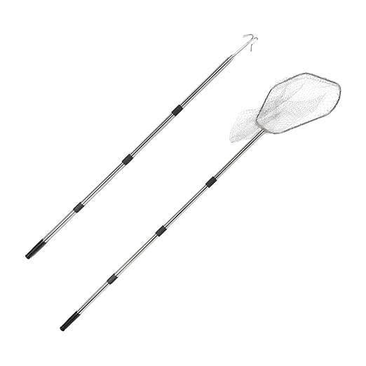 Chicken Catching Net and Stainless Steel Hook Set with Retractable Handle, Portable Small Animal Catchers for Outdoor Poultry, Thickened Steel Mesh Net Suitable for Chicken Coop
