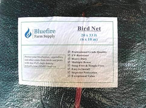 Bluefire Direct Commercial Grade Heavy Duty Polyethylene Anti Bird Netting for Garden Blueberries Fruit Trees Poultry Cage Pond Net Reusable Does not Tangle Snag or Rot (50'x66')