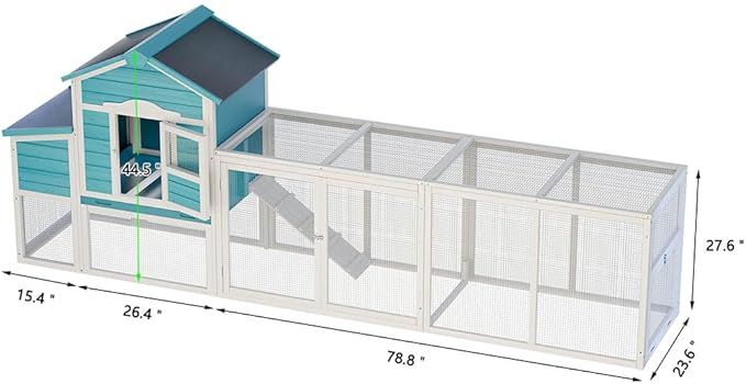 123" Large Wooden Chicken Coop with Run for 4–6 Chickens, Outdoor Hen House with Nesting Box, Sliding Tray, Ramp and Lockable Doors, Weather-Resistant Poultry Enclosure for Backyard, Farm,Blue