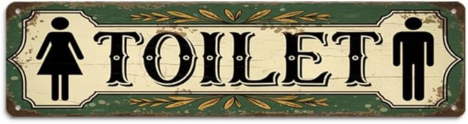 Rustic Bathroom Theme Decorative Sign - ''Toilet'' Metal Sign, 16x4 Inch - Farmhouse Art Plaque Sign For Home, Restroom, Yard, Bar or Cafe, Office Hanging Decor, Retro Room Decor
