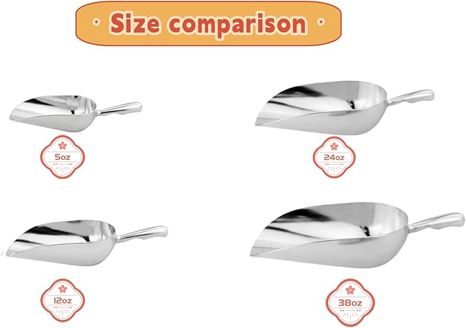 Heavy-Duty Cast Aluminum Kitchen Scoop - Rust-Proof, Ergonomic S-Handle Ice Cube Endurance Scoopfor Ice, Candy, Popcorn, Coffee Beans, Flour & Pet Food - Commercial-Grade Durable Design (XL（38oz）)