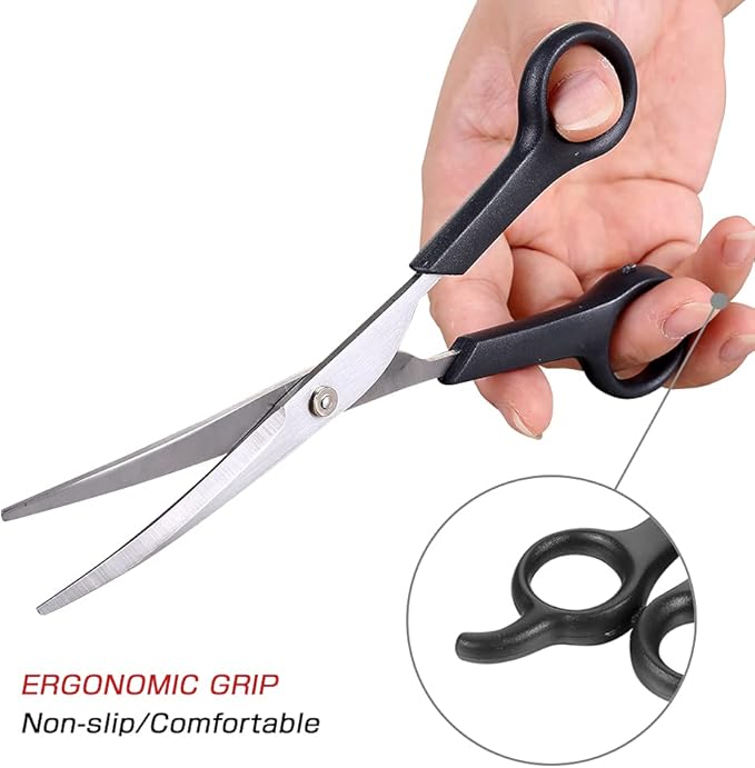Chibuy Professional Dog Grooming Scissors Set, 2-Piece Kit with Round Tip Safety Scissors, Straight Cut & Curved Shears, Home Pet Grooming Tools for Dogs & Cats