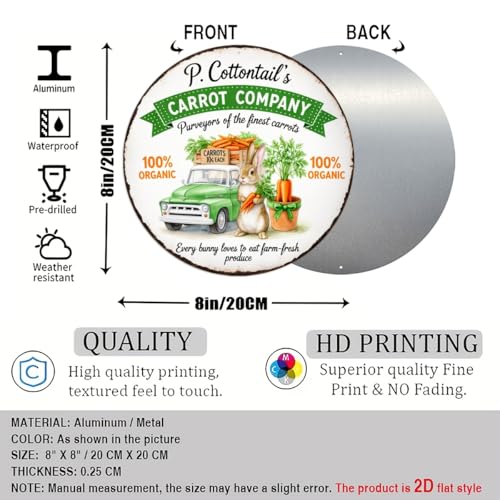 P. Cottontail's Carrot Company Round Aluminum Metal Sign Retro Rabbit Carrots Every Bunny - 8x8 Inch - Image 2