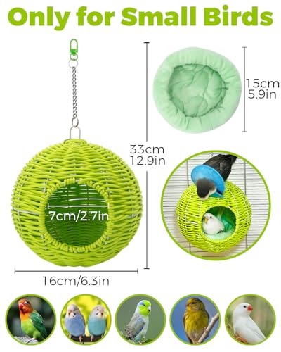 Chewproof Steel Frame Bird Nest for Cage, Washable Small Bed Hammock - S-Long Chain-green for Small Birds, Chew-resistant Steel Frame - Image 4