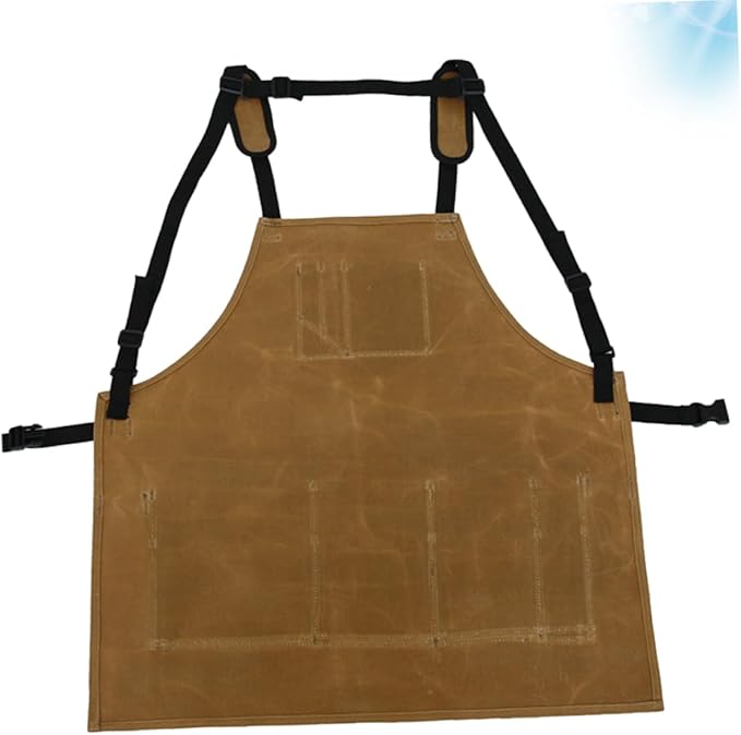 TOYANDONA Waterproof Heavy-Duty Waxed Canvas Garden Apron Tool Pockets Adjustable Cooking Apron for Men and Women Sturdy Oil-Proof Work Pinafore for Gardening and Woodworking