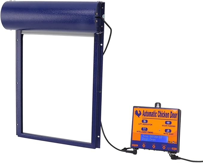 Automatic Chicken Coop Door, Solar Powered 3 in 1 with Timer HD LED Display for Chicken Duck Goose (Blue)