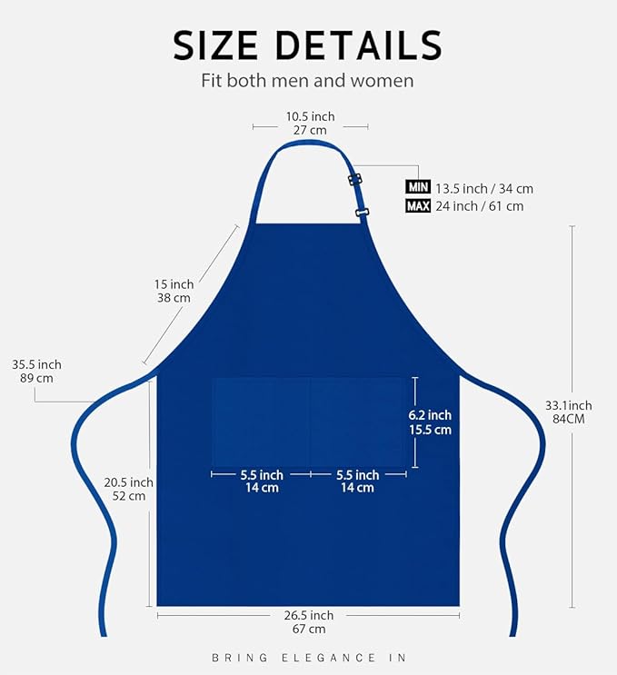 Syntus Adjustable Bib Apron with 2 Pockets Cooking Kitchen Aprons for Women Men Chef