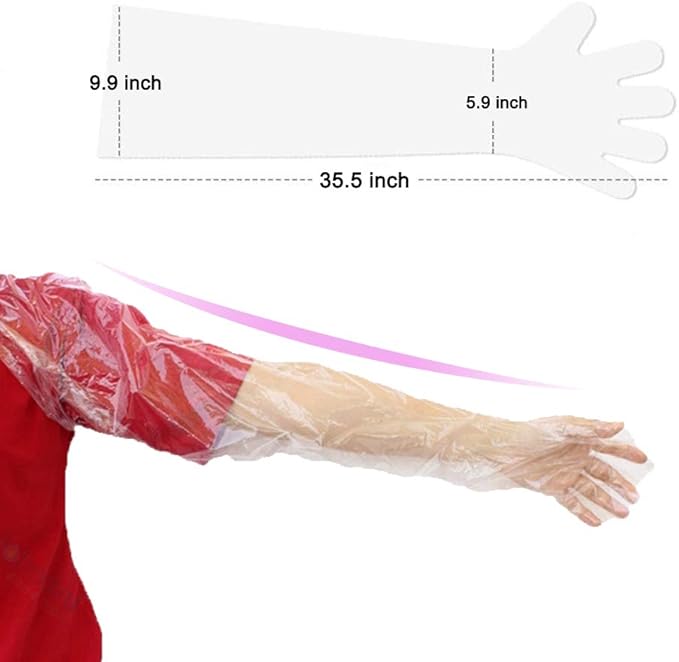 50Pcs Veterinary Insemination Rectal Long Gloves Disposable Plastic Full Arm 35.5inch for Field Dressing