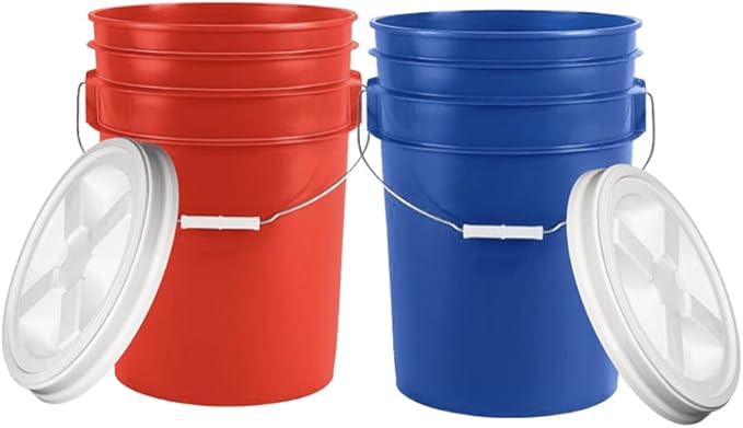 House Naturals 6 Gallon Large Food Grade BPA Free Bucket Pail with Airtight Screw on Lid (Pack of 2)