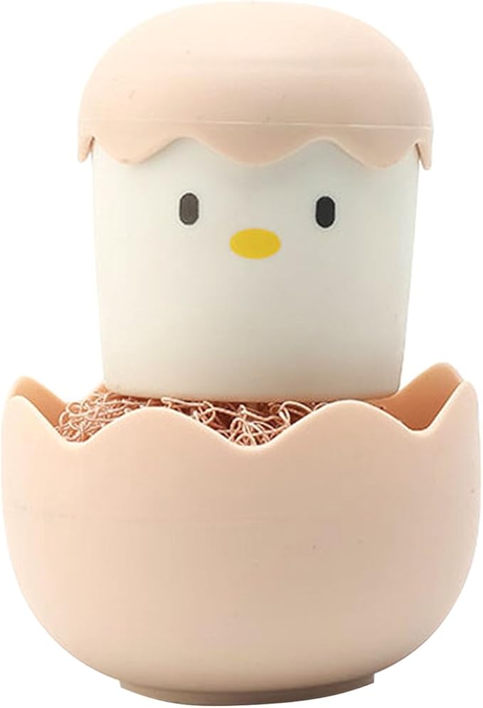 Eggshell Chicken Cleaning Brush Cartoon Kitchen Cleaning Scrubbers Fiber Ball Head with Detachable Handle for Bowls Pots (Pink)