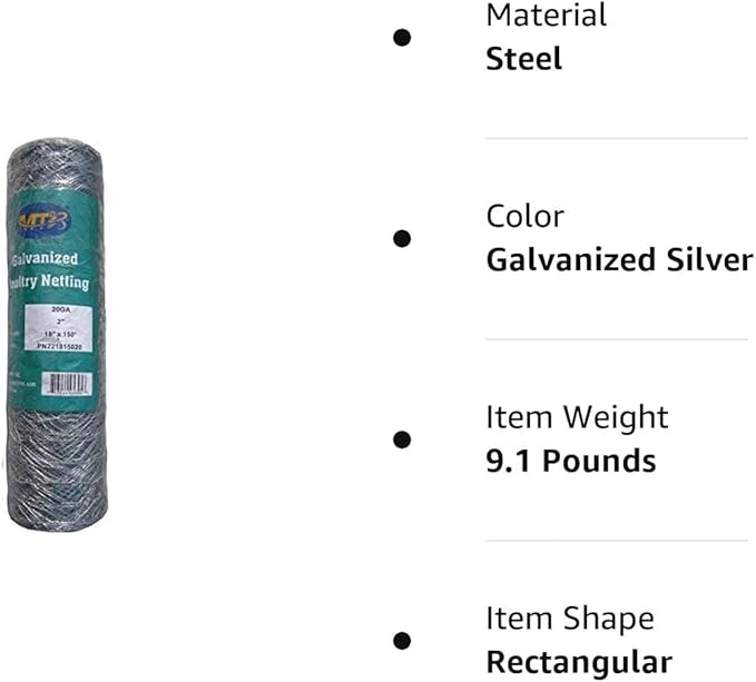 20GA Galvanized Hexagonal Poultry Netting Chicken Wire 18 inches x 150 feet x 2 inches Mesh