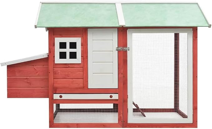 Outdoor Wooden Rabbit Hutch 66.9 x 66.9 x 43.3 in Red Solid Pine Chicken Coop with Pull-Out Tray Ramp Weatherproof Small Animal Cage for Backyard Garden