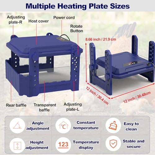 Chick Brooder Heating Plate with Adjustable Temperature - 12"x12", Blue, Acrylonitrile Butadiene Styrene (ABS), 65W Brooder Plate(Blue) - Image 6