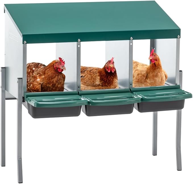 Green Chicken Nesting Box for Laying Eggs – Roll Away Poultry Nest, Durable & Easy-Clean Hen Egg Box for Coops, Secure & Comfortable (3-Hole with Legs,Green)